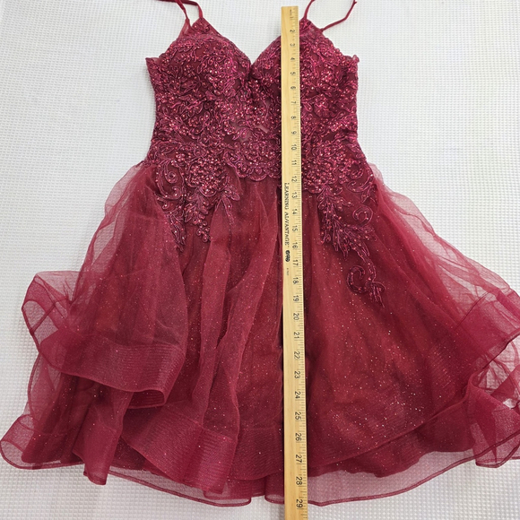 Pageant May Queen Beaded Tulle Party Dress Womenβs 4 Burgundy Fit & Flare Formal - Picture 8 of 12